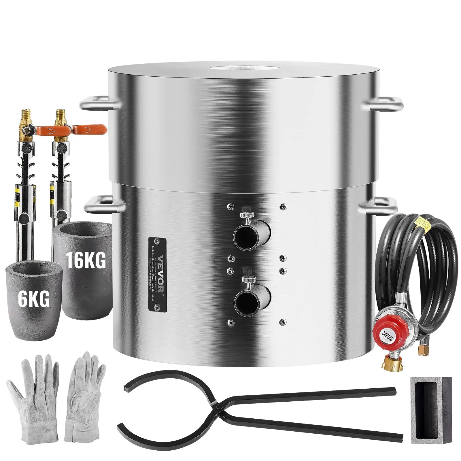 【Summerfinds】VEVOR Propane Melting Furnace Kit,  , 16KG/35lbs Gas Metal Melting Furnace Kit, Dual Burner Foundry Home Kiln with Crucibles and Tongs, Smelting Casting Tool for Gold Silver Copper Aluminum Metal Recycle