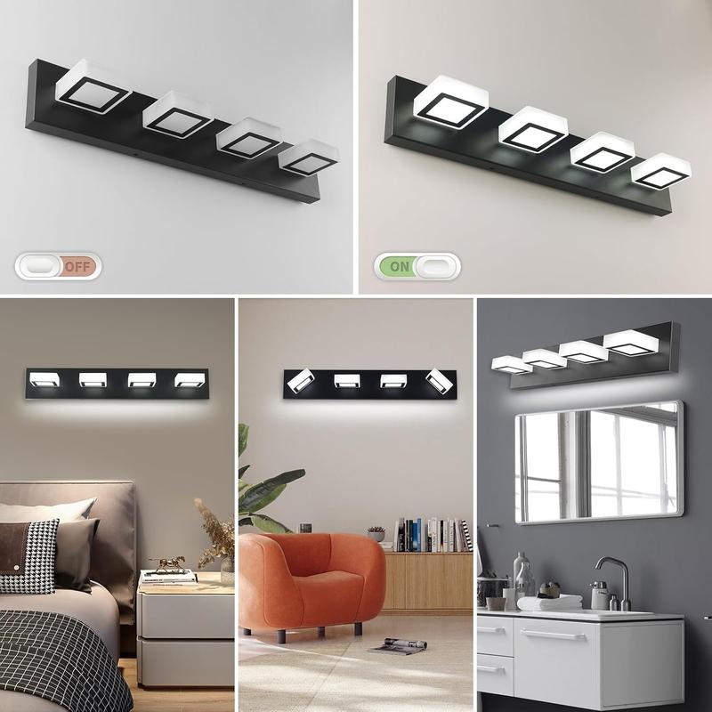 4 Lights Black Vanity Lights Dimmable Acrylic Modern LED Black Bathroom Vanity Lighting Fixtures