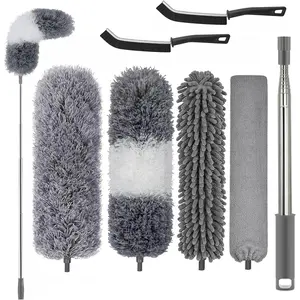 Professional Microfibre Dusters for Cleaning |   Duster with Extension 100" |   Cobweb Remover Duster Kit with 4 Washable Heads |   Bendable Feather Duster for High Ceilings,Fans & Hard-to-Reach Areas,7PCS