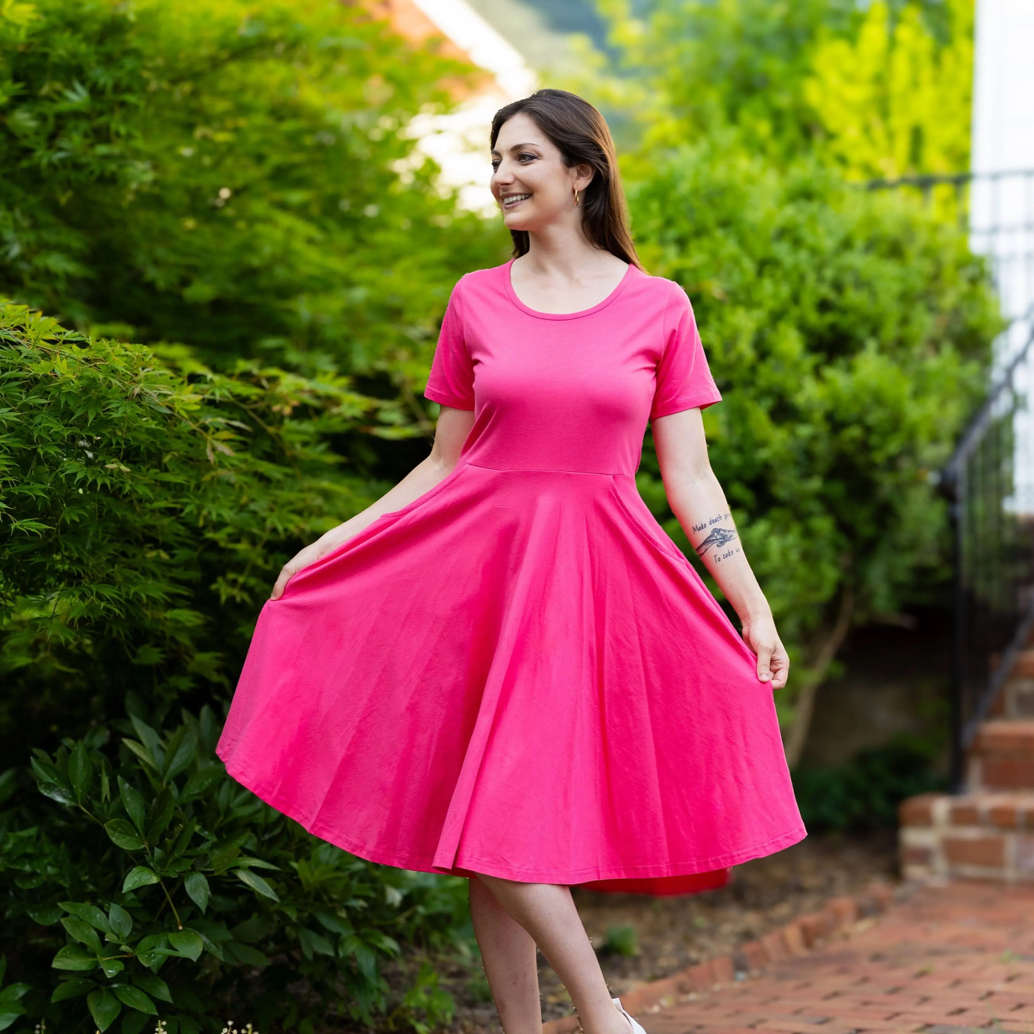 Pink Twirl Dress with Pockets