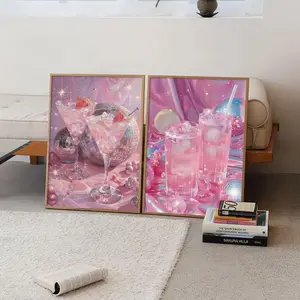 2pcs/set Cocktail Drink Poster Set, Waterproof Canvas Wall Art, Fashionable Art Mural Gift, College Style Room Decor, Artistic