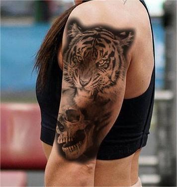 76 Sheets Large Black Temporary Tattoo Stickers, Forearm Design, Including Tribal Wolf, Tiger, Lion, Skull, Halloween Temporary Fake Tattoo Stickers, 12 Fake Tattoo Big Stickers for Arms, Chest and Shoulders for Men or Women, 64 Tiny Black Tattoo Stickers