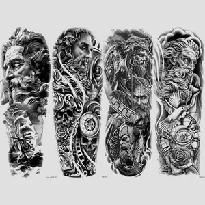 Greek Mythology & Pirate Ship Temporary Tattoos, Waterproof Realistic Full Arm Sleeve, Long-Lasting Body Art Stickers for Men and Women