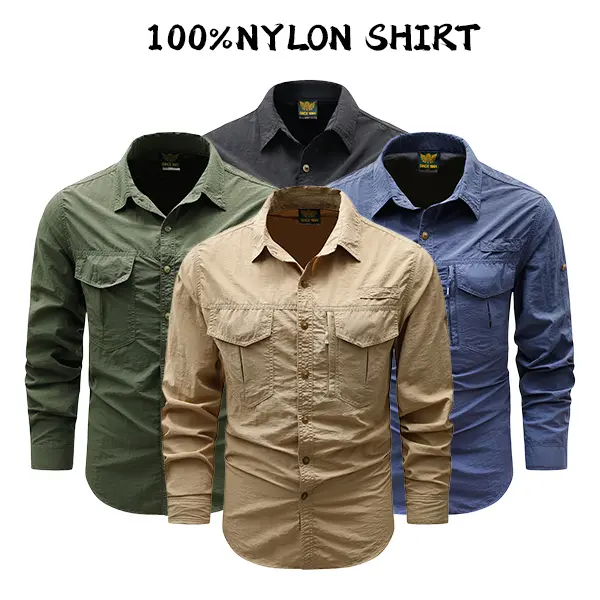 Men’s multi-pocket quick-dry nylon shirt — breathable, comfortable fabric; versatile casual top for outdoor activities
