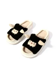 Cute Woolen Slippers, Soft Lining, Comfortable Home Shoes, Non-Slip, Breathable, All-Season, Casual Style, Eva Sole, Cartoon Pattern, Slide Footwear