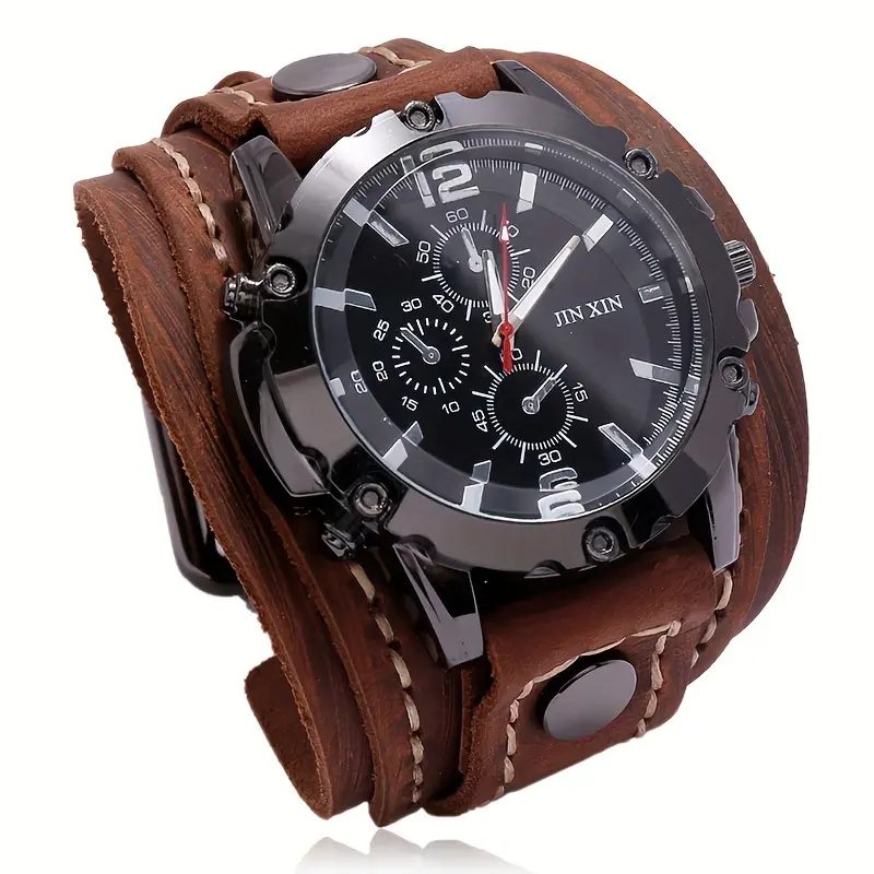 Vintage Mens Fashion Punk Quartz Watch with Retro Strap for Casual Wear