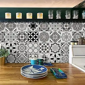 Thick Glossy Black & White Tile Contact Paper – 17.7"×78.7" | Peel-&-Stick, Removable, Waterproof Vinyl Wallpaper for Kitchen, Bathroom & Laundry Room