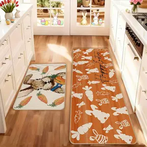 2 count Easter Kitchen Mat Set, Easter Bunny Pattern, Non-Slip Soft Low Height, Spring Summer Home Decor, Holiday Cooking and Celebration, Farmhouse Kitchen Rugs