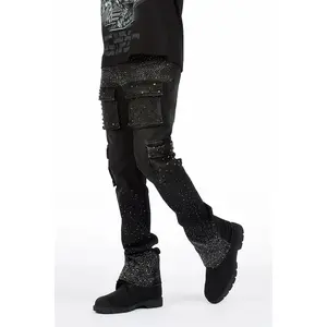 Arman Black Rhinestone Stacked Fit Jean