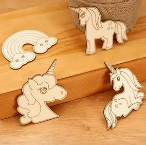 4 Pieces Of Unicorn Wooden Craft Set, Unicorn Craft Painting, Unicorn For Painting, Wooden Craft Set