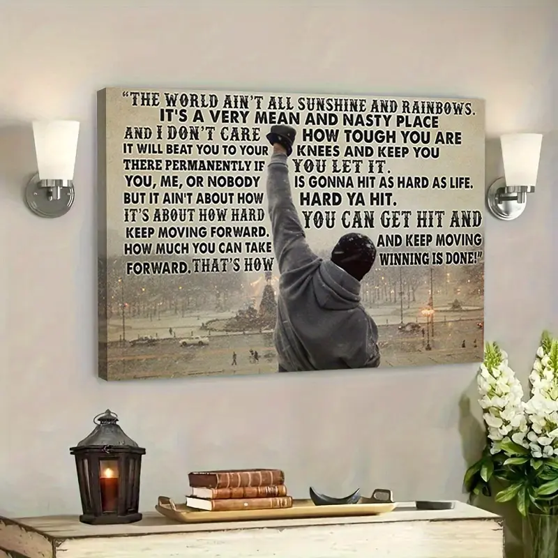 1pc Framed/ UnFramed Rocky Balboa Quote Canvas Print - Motivational Boxing Wall Art - For Men - Perfect Gift for Boxing Fans & Sports Enthusiasts - Ready to Hang for Bedroom, Living Room, Home Decor