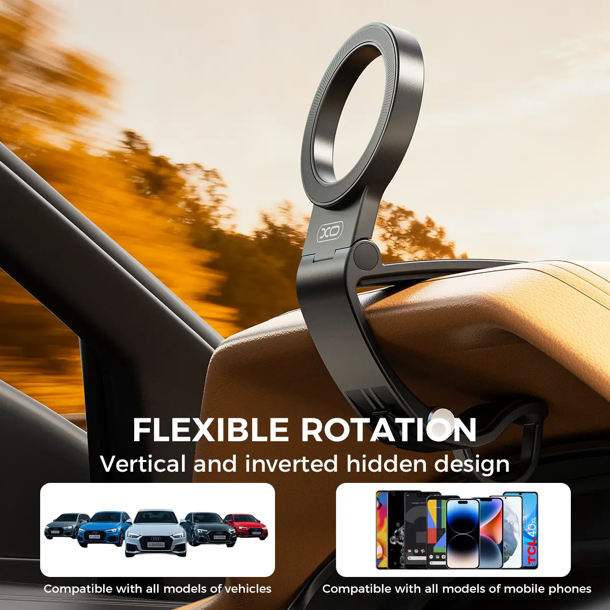 Flexible folding magnetic car phone holder