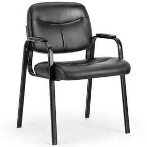 Waiting Room Chairs Reception Office Guest Chairs, Conference Room  Lobby Chairs with Padded Arms, Desk Chair No Wheels Leather