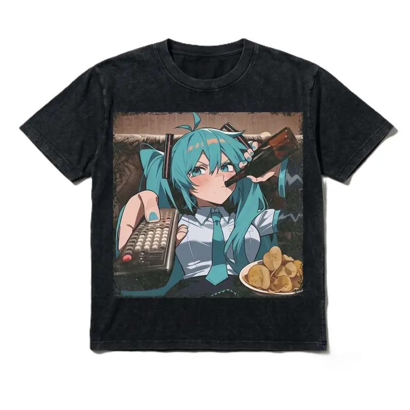 Hatsune Miku Anime Vintage T-Shirt, Funny Miku Drinking Beer Chill