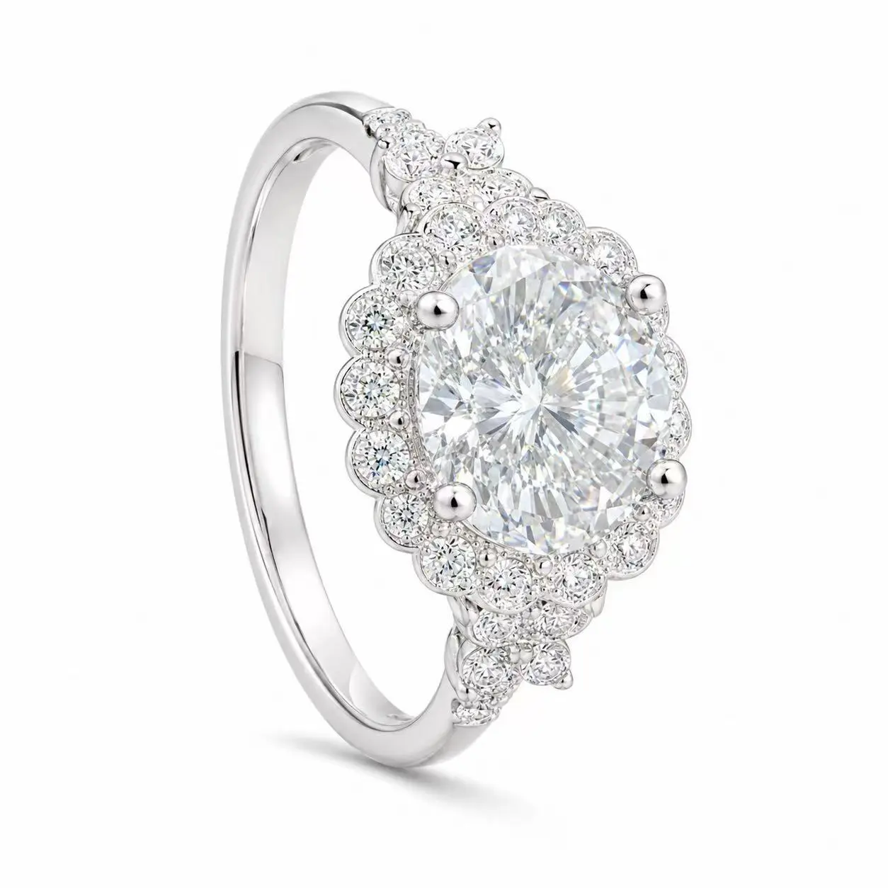 Round Cut Solitaire Moissanite Engagement Ring, Metal Band, GRA Certificate Included