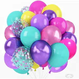 Hot Pink Blue Purple Balloons for Birthday Party Decorations- 56 count 12in Metallic Hot Pink Yellow Teal Hot&Light Purple Latex Baloons Kit for Dollhouse Magic  Kitties Muppet Rainbow Girls Party