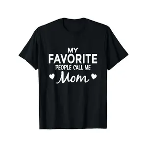 Women's Short-Sleeve Fitted Round Neck Graphic Casual T-Shirt - "My Favorite People Call Me Mom" Bold Text, Heart Accents, Breathable Soft Fabric, Machine Washable Black Family Apparel, Mother's Day Gift, Shortsleeve