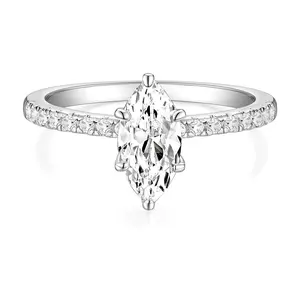EAMTI 2CT 925 Sterling Silver Wedding Band for Women Cubic Zirconia Marquise Wedding Promise Rings for Her