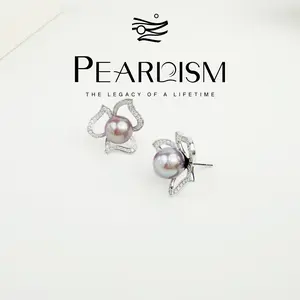 【Adee】PEARLISM Dainty Everyday Edison Pearl Earrings | 8-9mm Clover Silver CZ Hypoallergenic-AFEE019