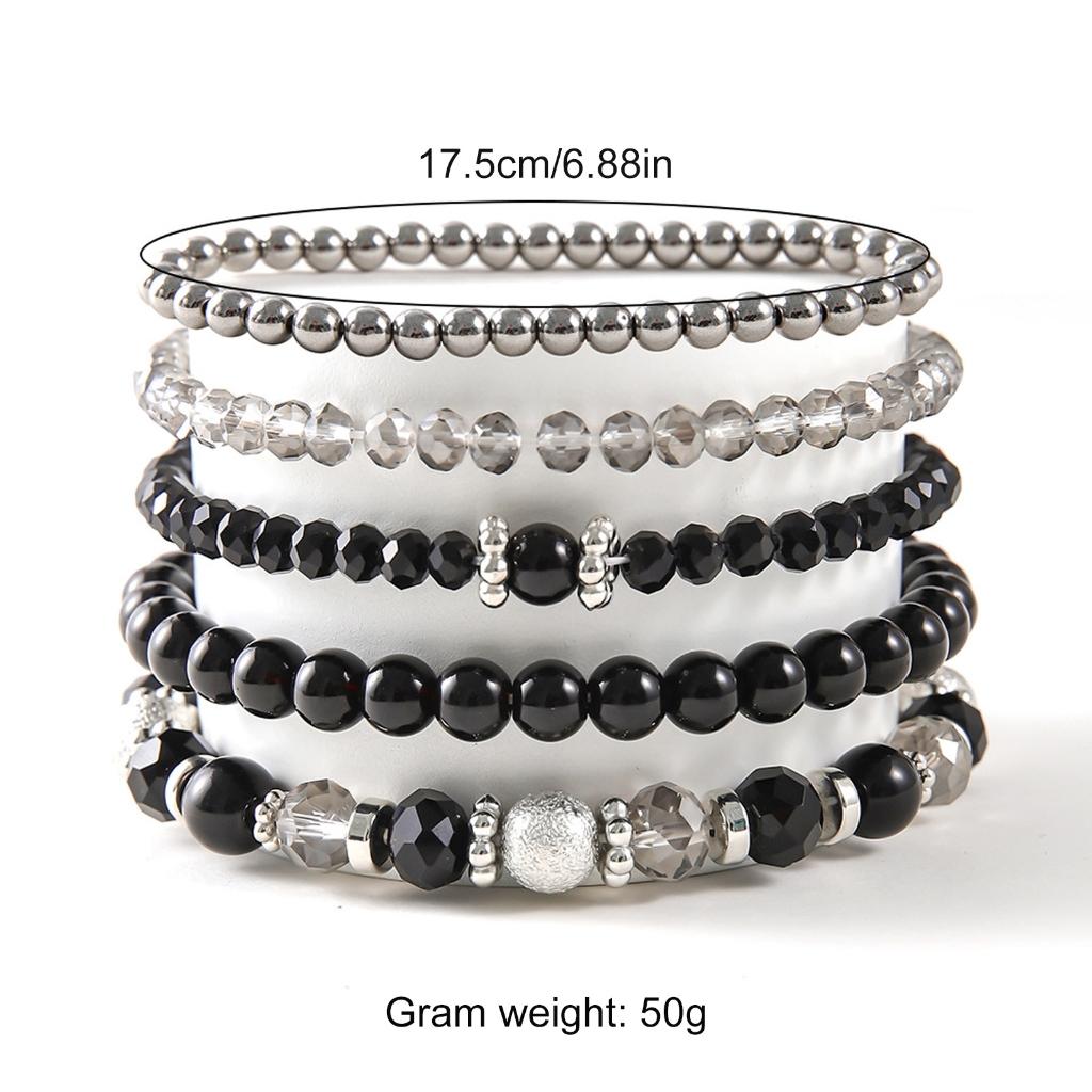 5pcs Crystal Beaded Stretch Bracelet Set for Stylish Women and Trendsetters