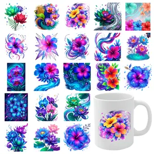21 Pcs Colorful Floral UV DTF Stickers Cups Decoration for 16 oz Tumbler Mug Decoration Gift UV DTF Transfer Stickers for Glass Cups Plastic Self-Adhesive Labels clock