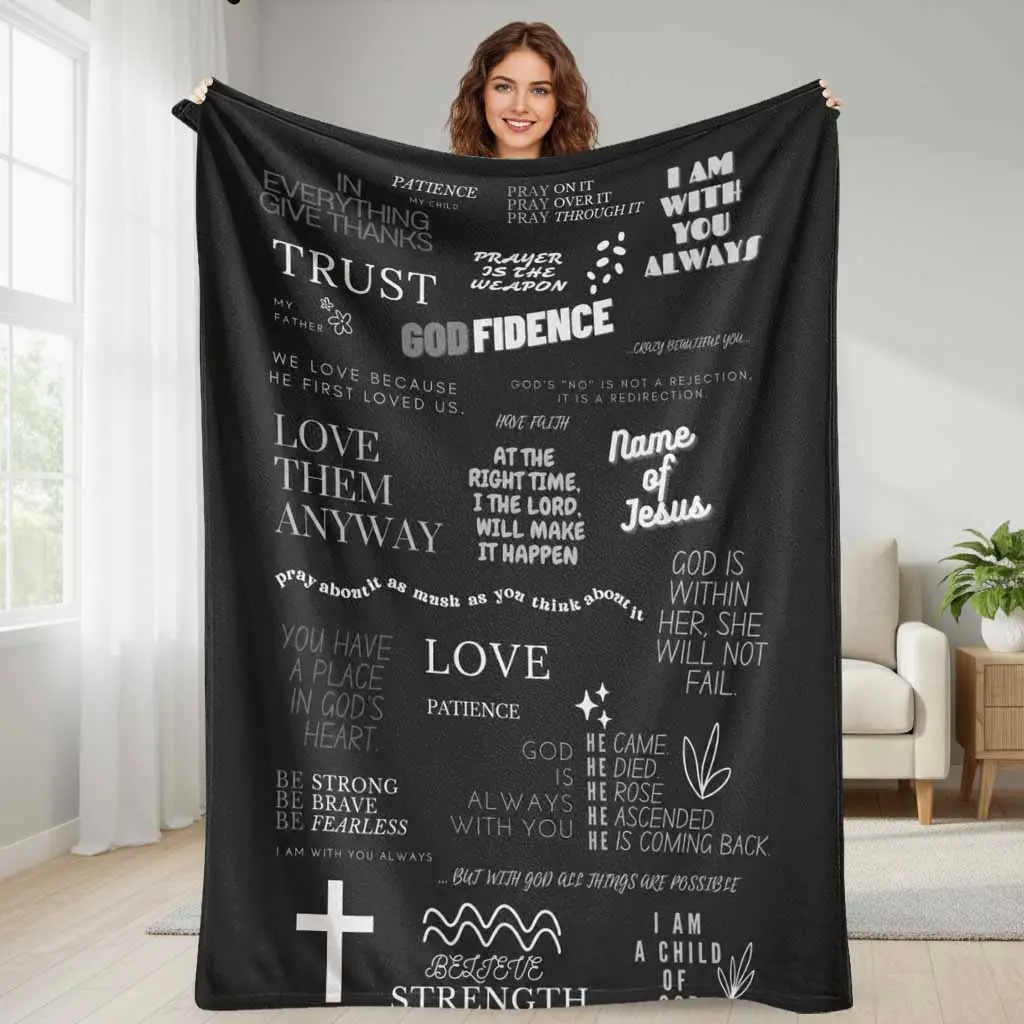 Inspirational Quote Religious Scripture Printed Flannel Blanket - Ultra Soft, Lightweight, Cozy, Breathable - Perfect for Living Room Couch, Christian Faith Enthusiasts, Holiday Housewarming Gifts