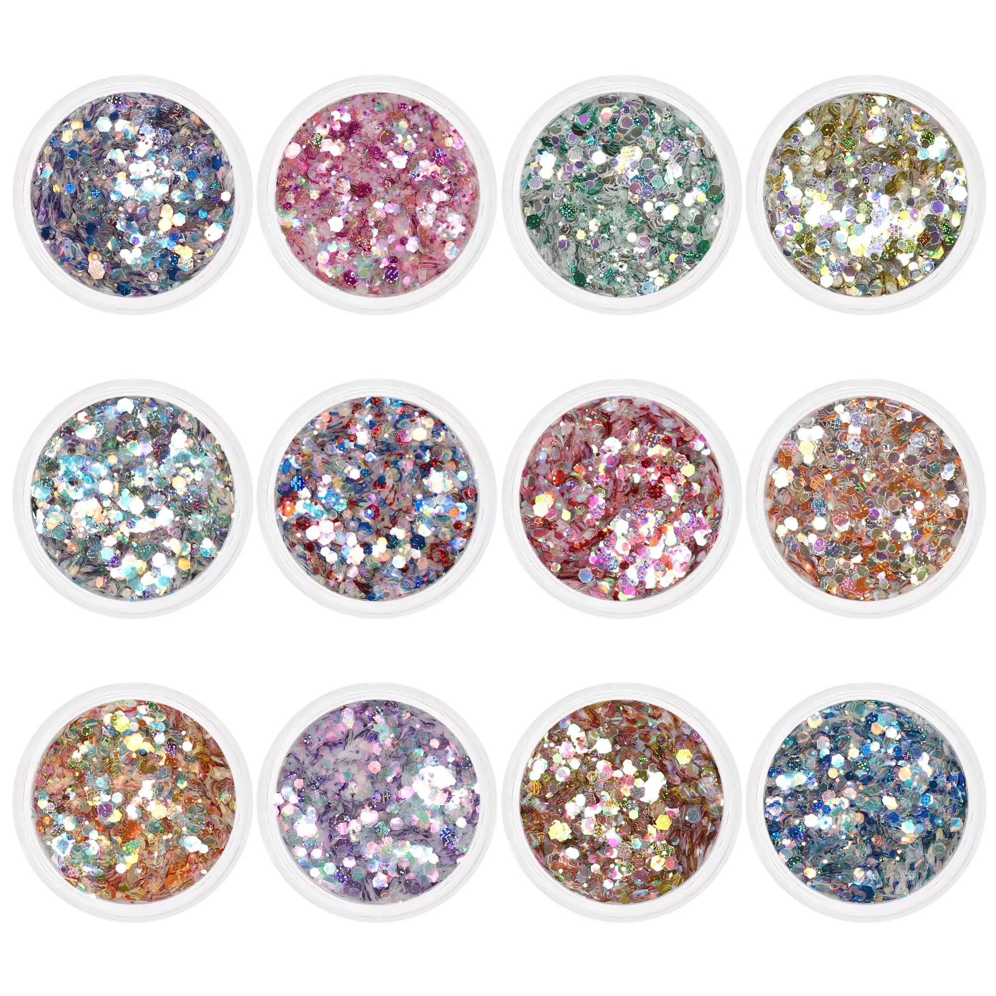 Iridescent Holographic Pixel Hex Glitter Mix Set / 12 Jars