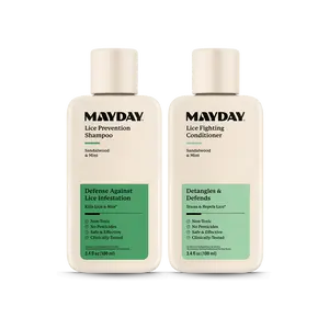 Mayday Lice Prevention Shampoo & Conditioner Travel Bundle - Sandalwood Mint Formula - 3.4 fl oz Each - Clinically Tested Safe Effective