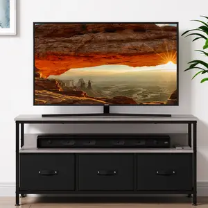 TV Stand with 3 Fabric Drawers, TV Cabinet for 55 Inch TV, Modern Living Room Storage TV Stand, Entertainment Center with Open Space, Ideal for Living Room, Bedroom,