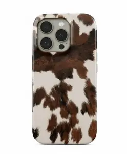 Brown & White Cowhide Phone Case, Y2K Western Cow Print Phone Cover for iPhone