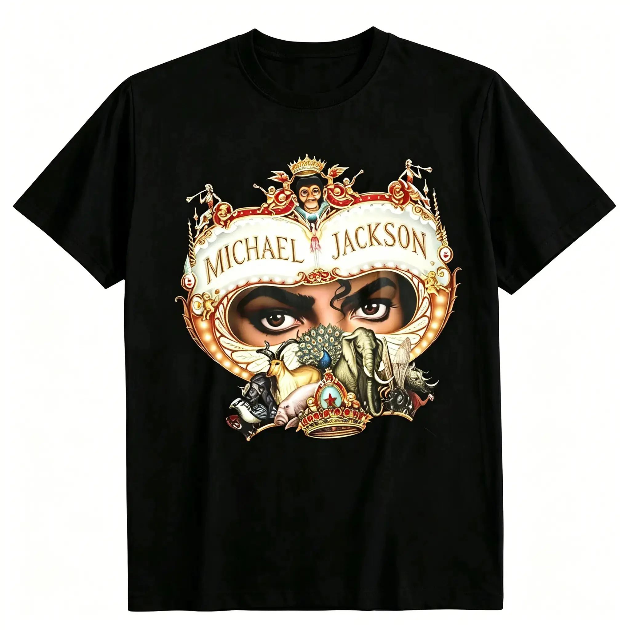 Women's 100% Cotton Heavyweight Casual Round Neck Short-Sleeve T-Shirt - Michael Jackson Dangerous Album Vintage Tribute, Relaxed Fit, Unisex Retro Music Concert Graphic, Pop Culture Merch Gift (S-3XL), Streetwear Top, Shortsleeve, Style, Piece, Statement