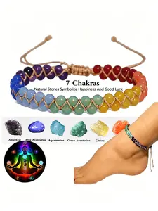 Boho 7 Chakra Crystal Anklet, Healing Crystal Anklet for Chakra Balancing & Energy Alignment, Adjustable Braided Beaded Ankle Bracelet, Symbolizes Happiness & Good Luck, Ideal for Yoga, Meditation & Wellness  Ideal Gift for Women & Yoga Lovers