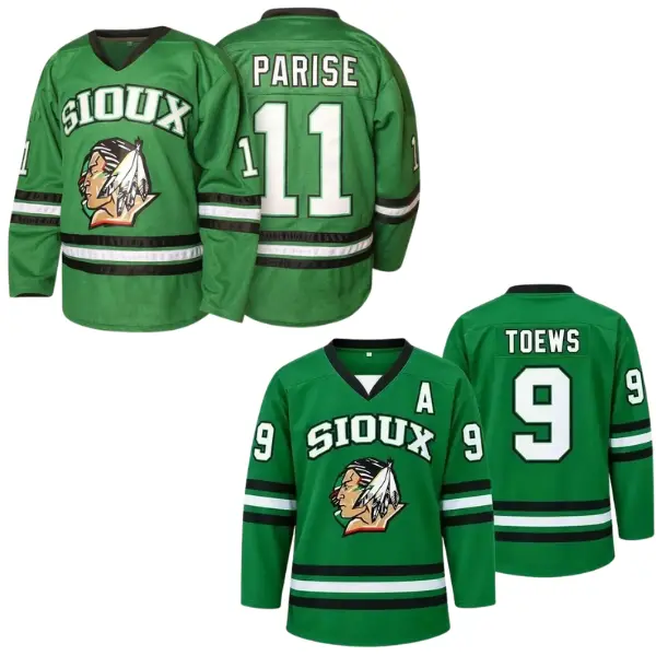 Men's #11 Zach Parise Fighting Sioux Hockey Jersey – Green Polyester Mesh, Quick-Dry & Micro-Elastic. Retro 90s Activewear for All Seasons. Halloween Ready