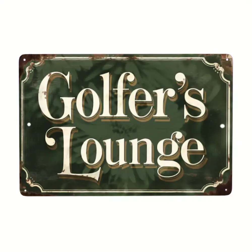 Golf player lounge vintage metal sign - Country golf-themed wall decoration, suitable for family bars, clubs or men-only spaces - Green distressed golf sign 8x12