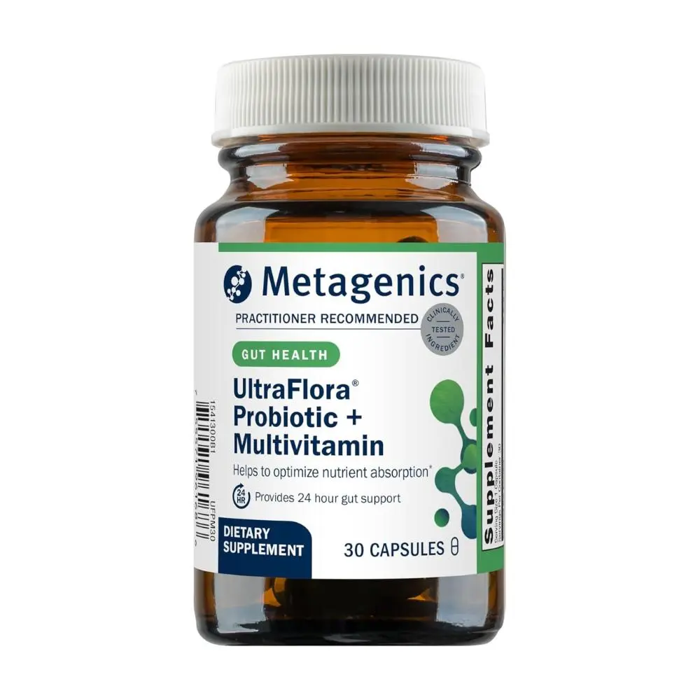 Metagenics UltraFlora Probiotic + Multivitamin - All-in-One Daily Gut Health & Digestive Balance Support - Clinically Tested Probiotic Blend with 17 Essential Nutrients - Gluten-Free - 30 Capsules