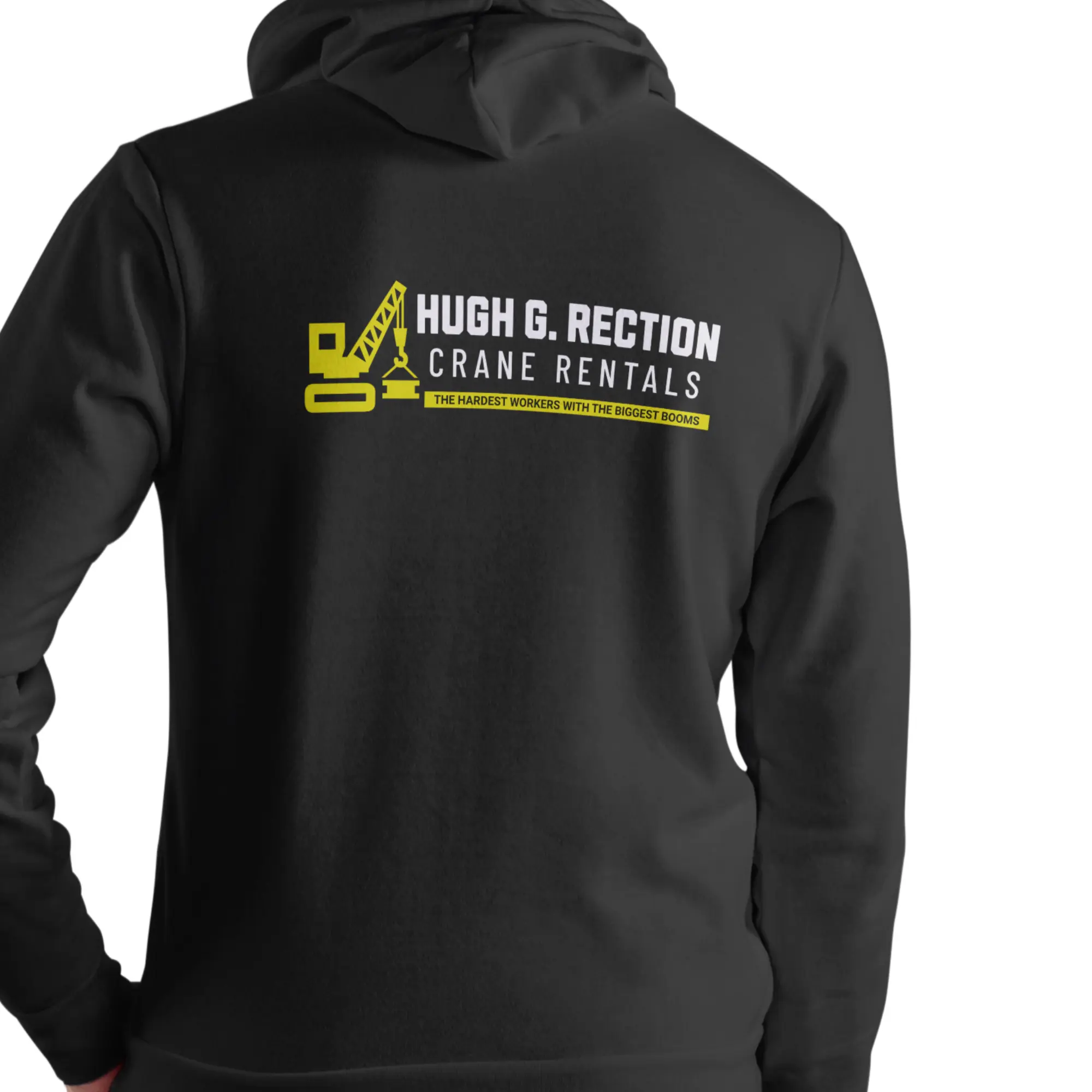 Men's Casual Cotton Pullover Hoodie with 'Hugh G Rection Crane Rentals' Funny Graphic, Unisex Long Sleeve Tops, Menswear