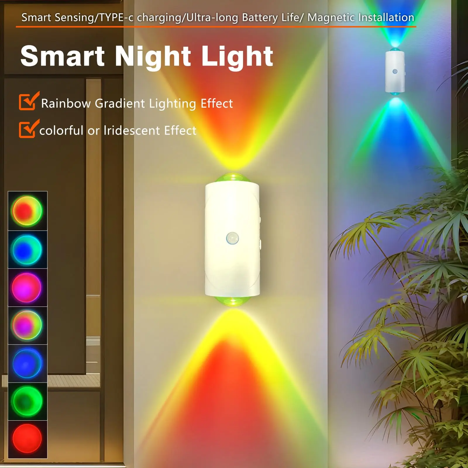 Rechargeable Motion Sensor Wall Sconce, 7-Color Changing Wireless Indoor Light with 1500mAh Battery, Perfect for Bedroom Bedside Hallway Courtyard Doorway