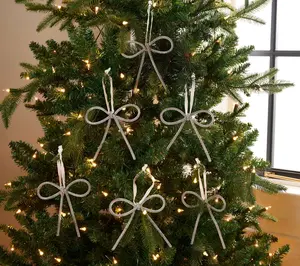 Set of 6 Shimmering Bow Ornaments with Ribbon by Kim Gravel