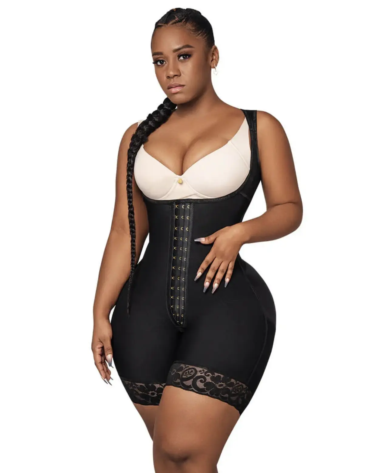 BBL Elegant Open Bust Mid Thigh Bodysuit,LUXBBL-213 w/ Wide Straps, 3 Level Hook Compression, Multi Hip & Waist Size with Perineal Zipper (LUXBBL-013/LUXBBL-213)