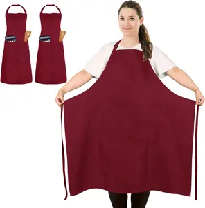 2 count Plus Size Chef Apron, Unisex Professional Apron with 2 Pockets for Cooking, Work, Baking (Larger Size)