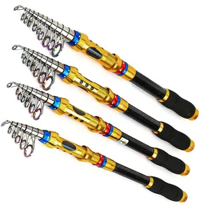 Colorful Telescopic Fishing Rod, Multiple Sizes Available, Gold Metal Reinforced Reel Seat, High Hardness Carbon Fiber Body, Portable Design