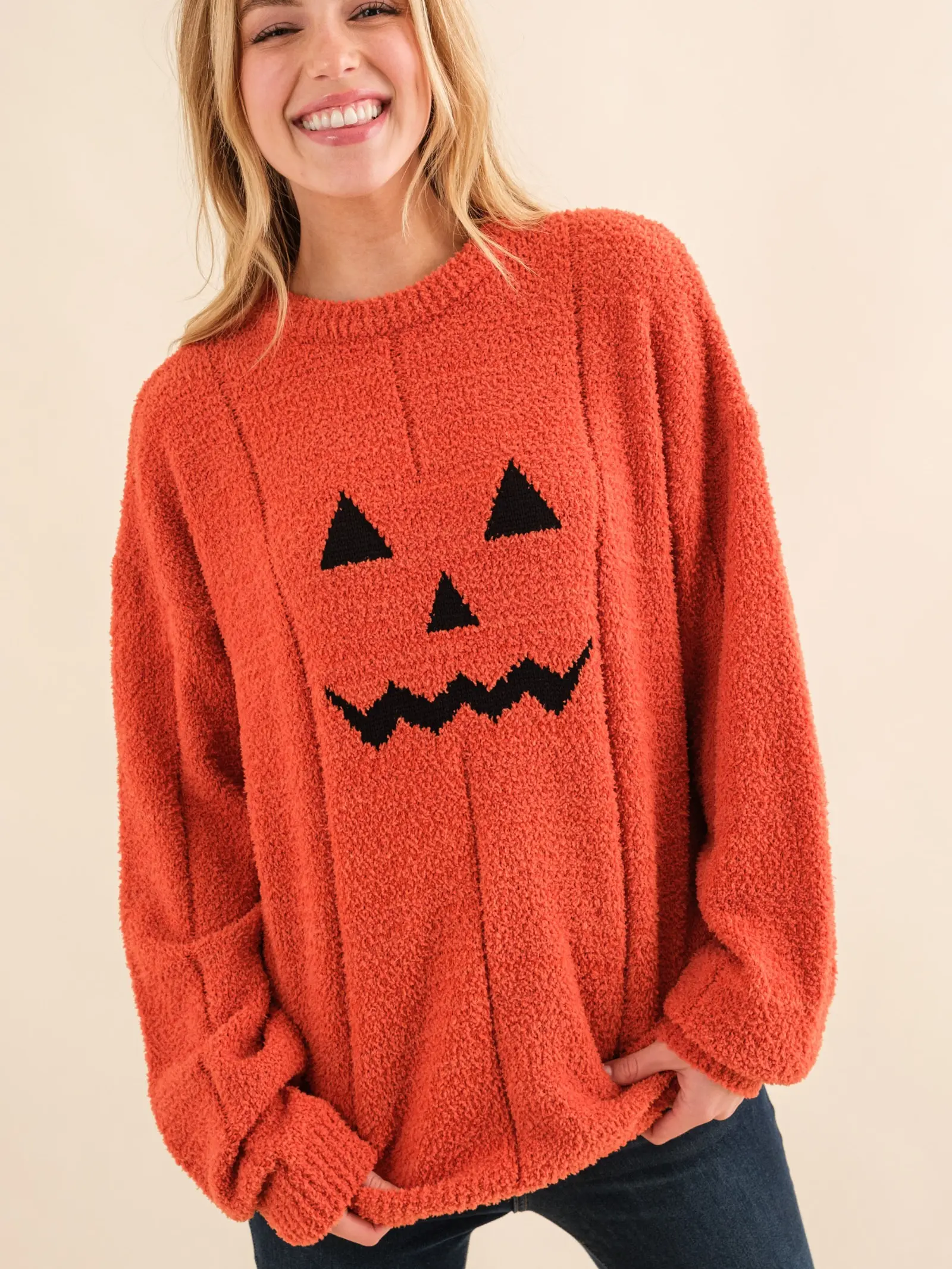 Women's Knit Pumpkin Sweater for Fall Season - Knitwear, Womenswear