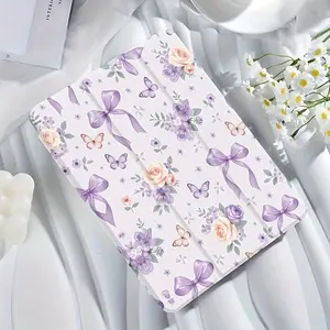 Purple Floral Butterfly Bow Samsung Tablet Case For Galaxy Tab S10/S7+/S8+/S9+/S9FE+/S10+, Tab S6 Lite/Tab A7/A8/A9+