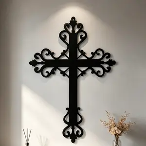 1 large cross metal wall decoration, Cross Decorations, prayer statue mural, perfect for churches and outdoor courtyards, Christmas season decoration, Christian family gift, rust resistant metal
