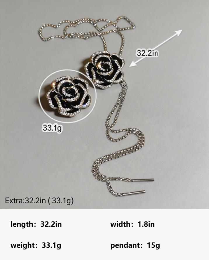 Sensitive Skin-Safe Black Rose Necklace, Adjustable Chain, a Surprise Gift for Anniversary/Prom Hypoallergenic Luxury Rose Necklace & Brooch, Sparkling CZ, a Precious Gift for Her Sensitive Skin