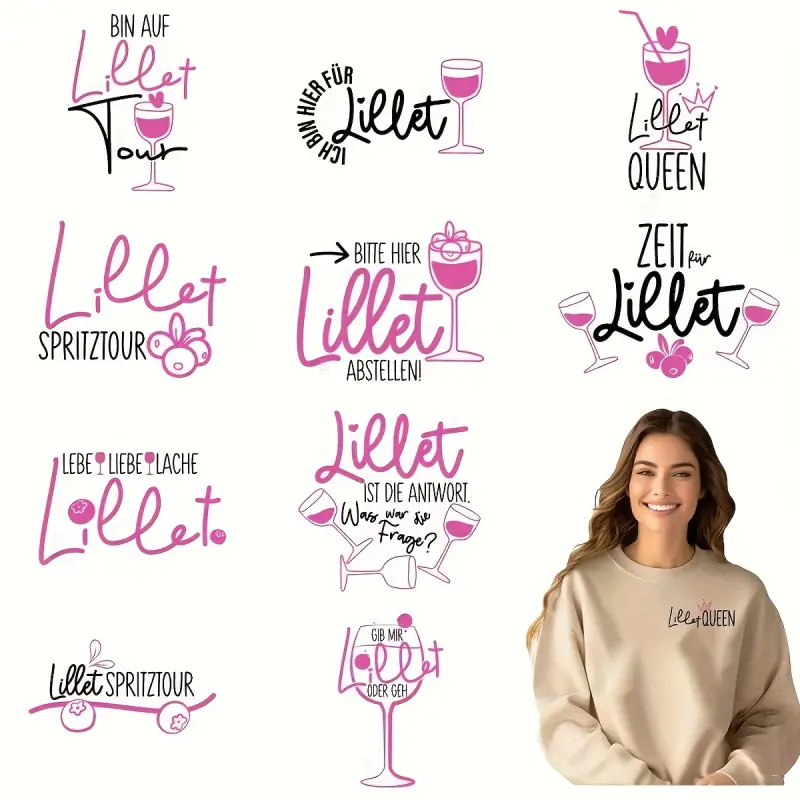 12 Pcs Wine DIY Washable Heat Transfer Vinyl Patches T Queen Bite Her Abstelten Design for Tshirt Mask Jeans Backpack Festival Pink Purple Wine Glass Illustration Holiday Gift Creative Fun Easy to App