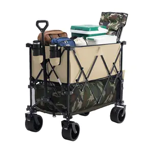 Large Capacity Folding Double Decker Wagon with Brakes 440 lbs Capacity Foldable Wagon Cart with Flexible Handle All Terrain Big Wheels for Grocery Sports Garden Camping