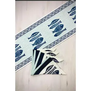 Fish Patterned -100% cotton block printed table runner