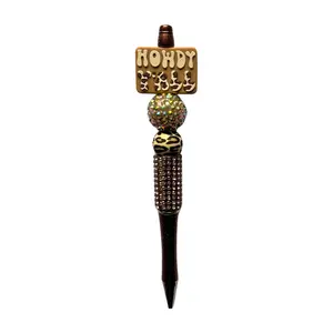 Rhinestone Beaded Silicone Focal Refillable Black Ink Howdy Yall Pen