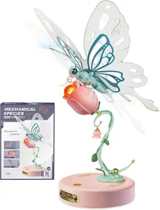 【self-assembly puzzle】ROKR 3D Puzzles for Adults,Mechanical Butterfly Puzzle for Adults,Species Model Kit,Electric Building Toy Kit,DIY Creative Craft Gifts for Adults,Unique Office&Home Decor (Pink)